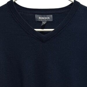 Bonobos Mens Navy Blue V Neck Large Sweater Long Sleeve Extra Fine Merino Wool
